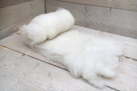 100 gram gewassen kaardvlies - Texelaar (ivoorwit)