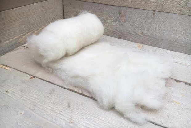 100 gram gewassen kaardvlies - Texelaar (ivoorwit)