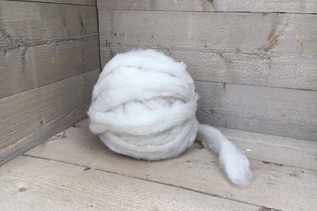500 gram gewassen lontwol - Texelaar lamswol (ivoorwit)