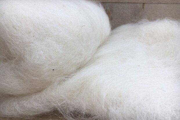 250 gram gewassen kaardvlies - Veluws Heideschaap (ivoorwit)